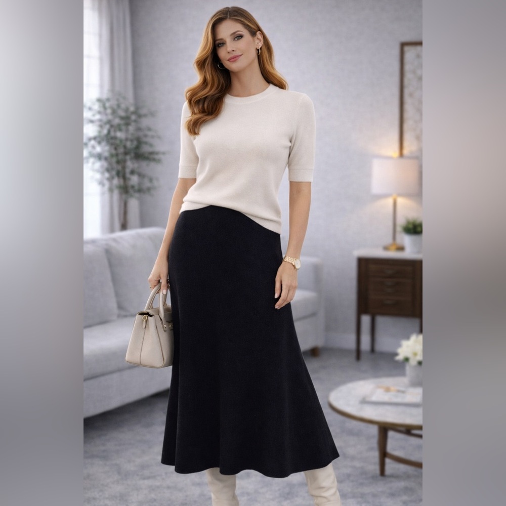 NWT Charter Club Cashmere Black A-Line Skirt Size M